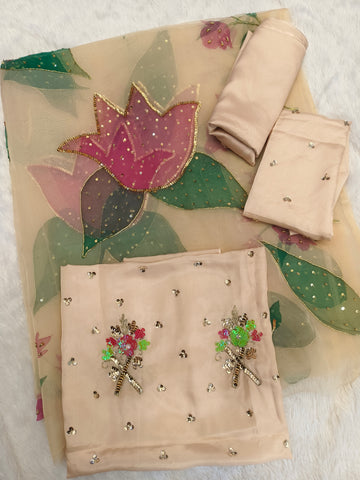 Hand Painted handwork Light Beige Joda (Unstitched)