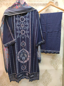Navy Blue Embroidered Suit