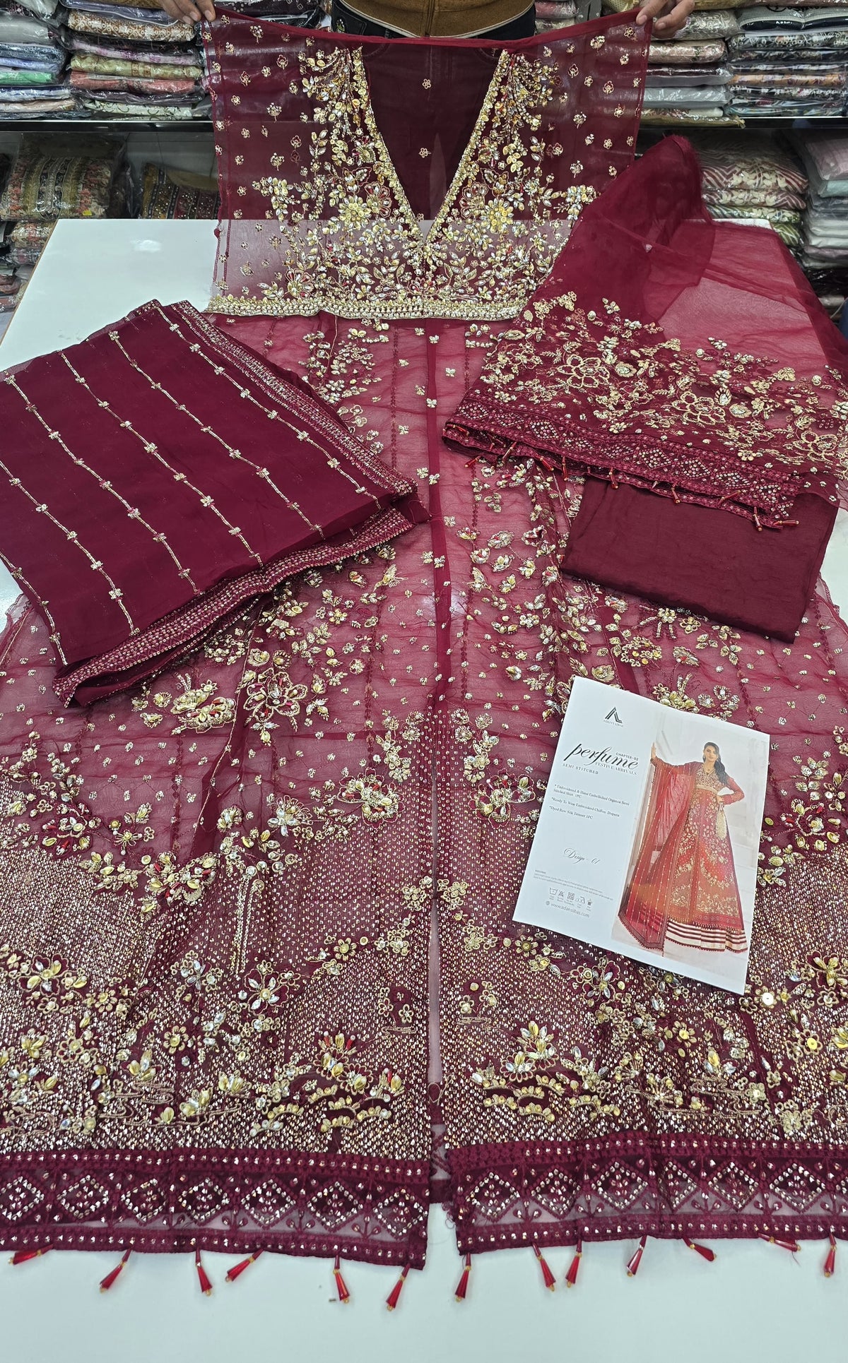 Organza Handwork Gown | Maroon