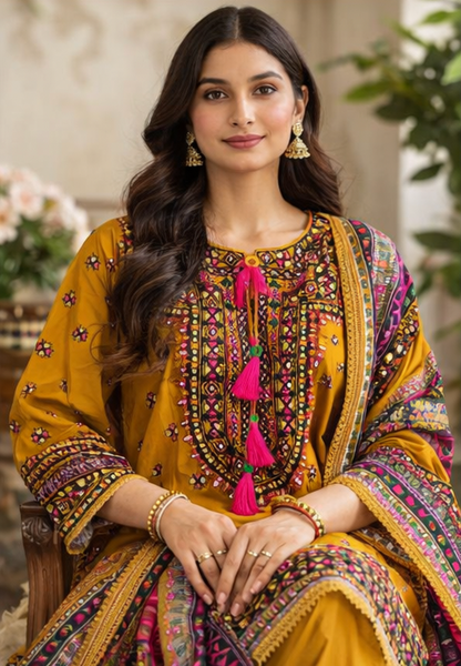 Gulnaar Farshi Set | Mustard