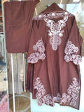 Brown with White Embroidery Rayon Cotton Kurta Set (Plus sizes)