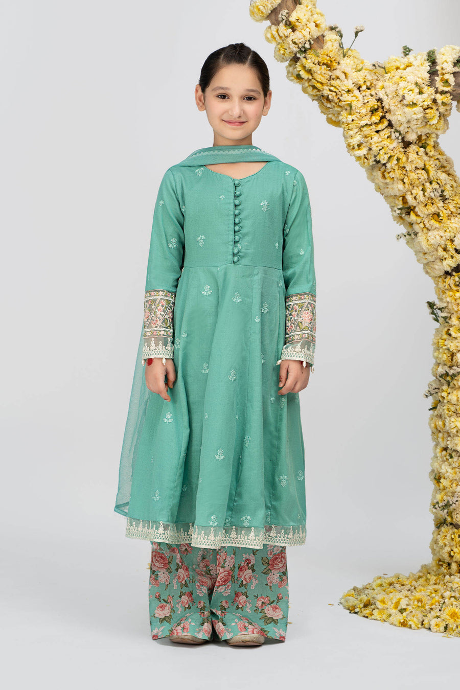 3 Piece Embroidered Zari Lawn Suit | MKS-EA23-04 Ferozi