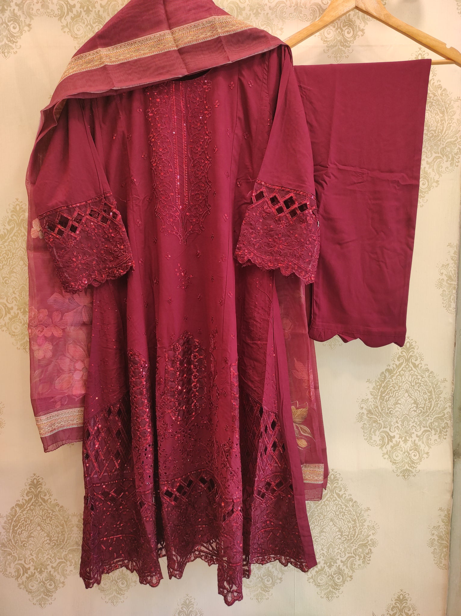 Maroon A-Line Frock Set