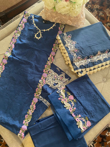 Dark Blue Semi-stitched Lawn
