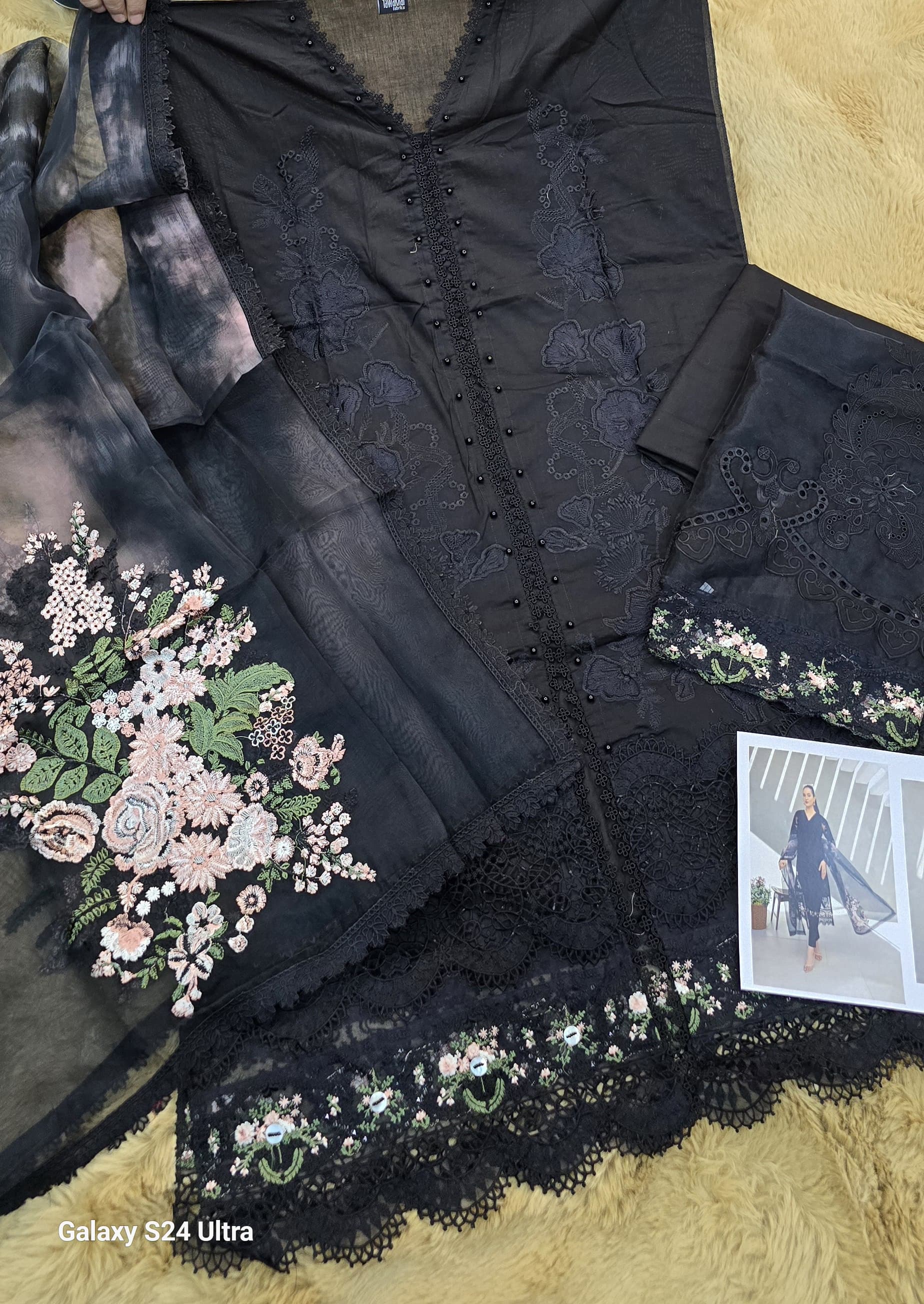 Black Semi-stitched Lawn