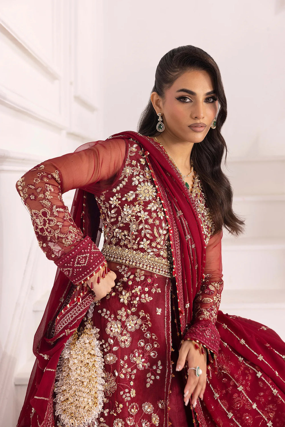 Organza Handwork Gown | Maroon