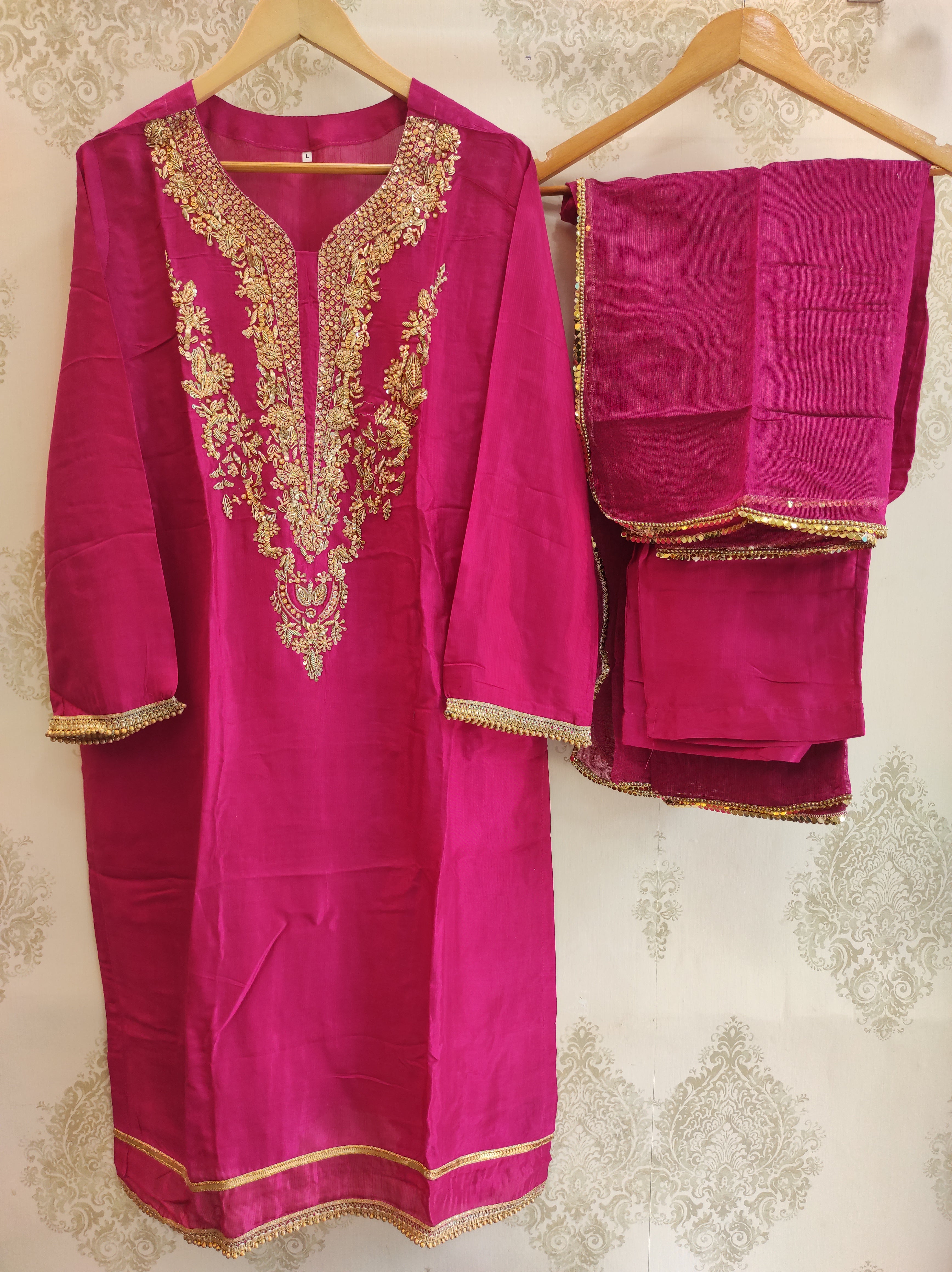 Hot Pink Raw Silk Kurta Set