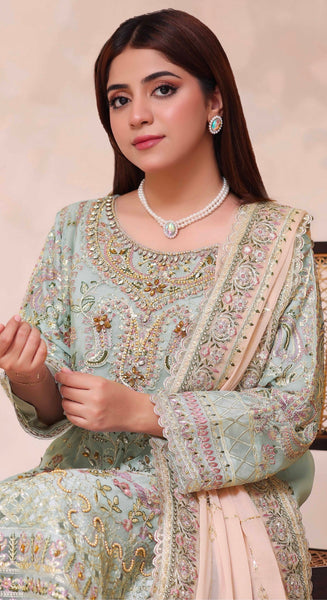 SEMI-STITCHED CHIFFON SUIT | MINT GREEN