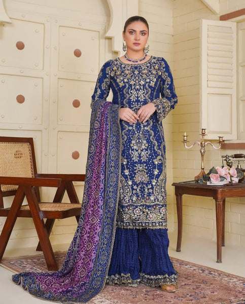 Regal Blue Chiffon Plazzo Set