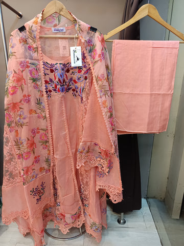 Peach Khaadi Net Semi-stitched Frock