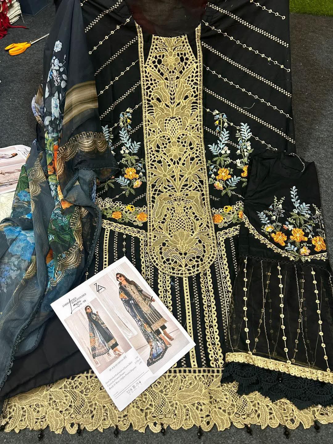 ZA Clothing Embroidered Semi Stitched Lawn | Black | Vol 01