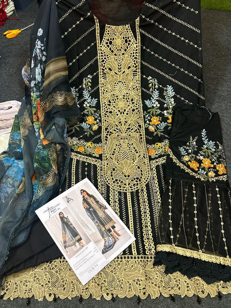 ZA Clothing Embroidered Semi Stitched Lawn | Black | Vol 01
