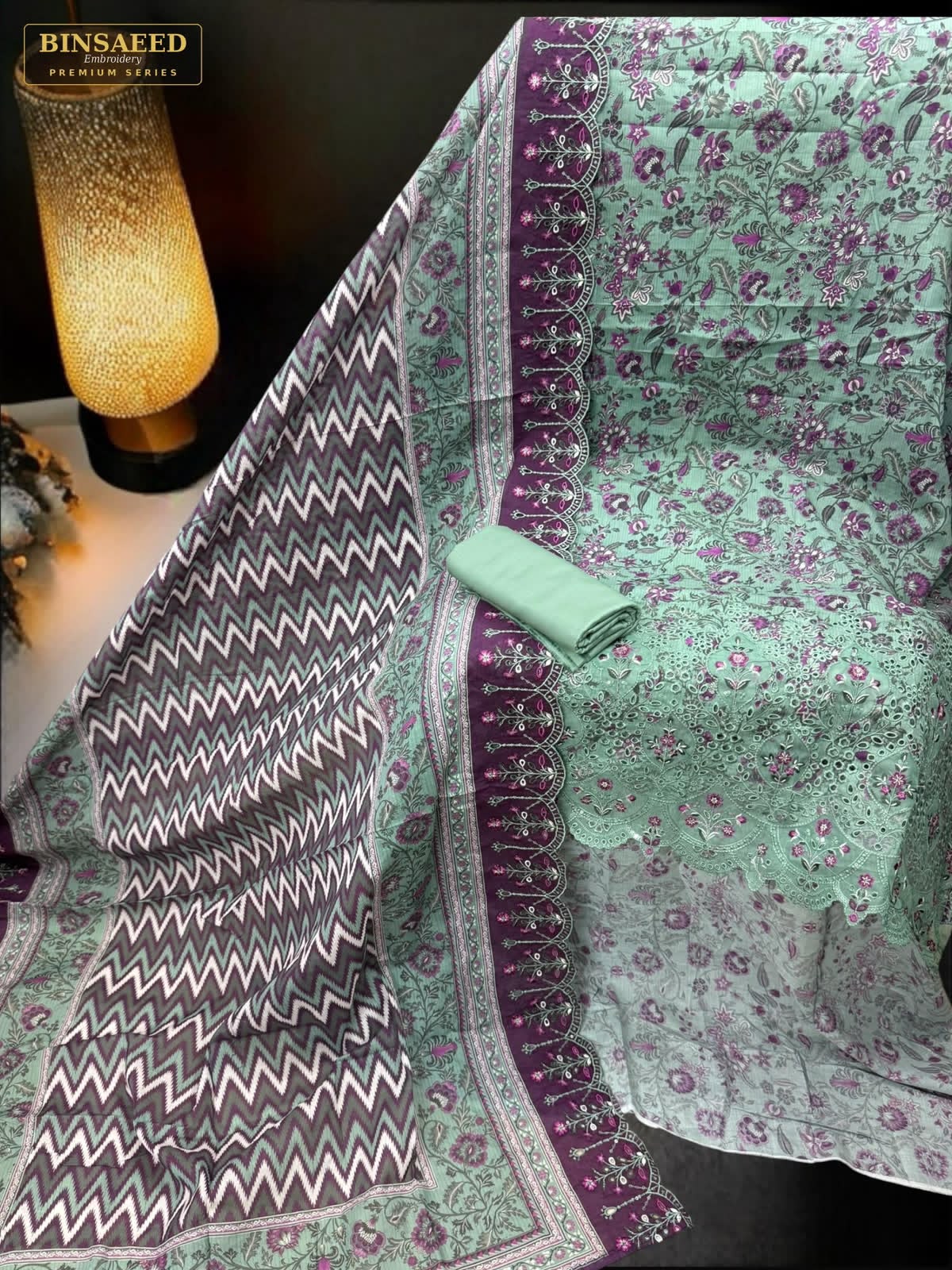 Bin Saeed Embroidered Lawn Collection | Sea Green & Pink