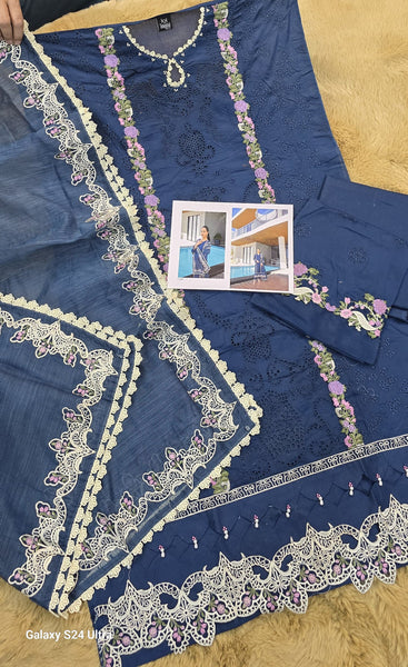 Dark Blue Semi-stitched Lawn