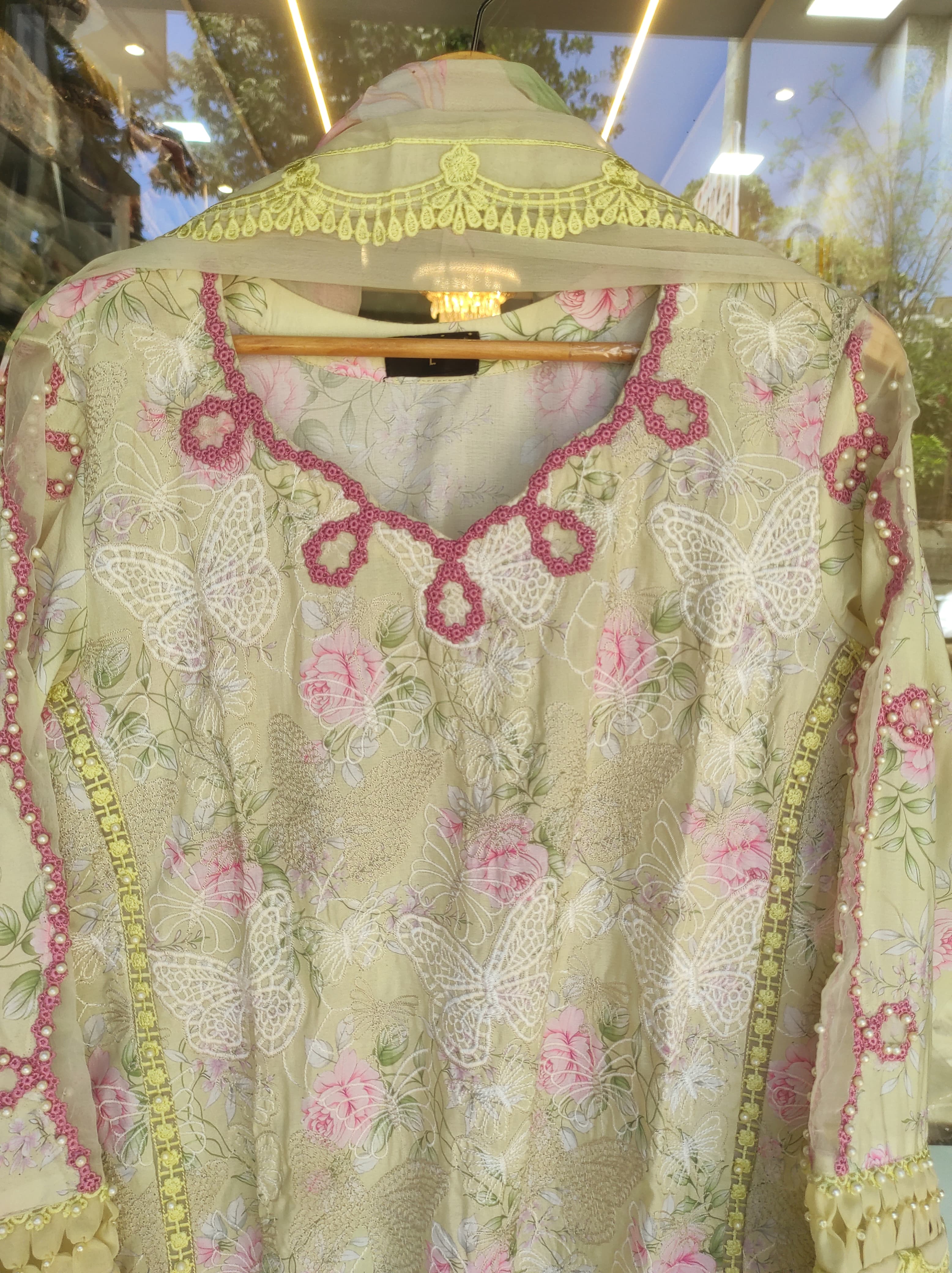 Butter Yellow Floral Embroidered 3 piece Salwar Kameez