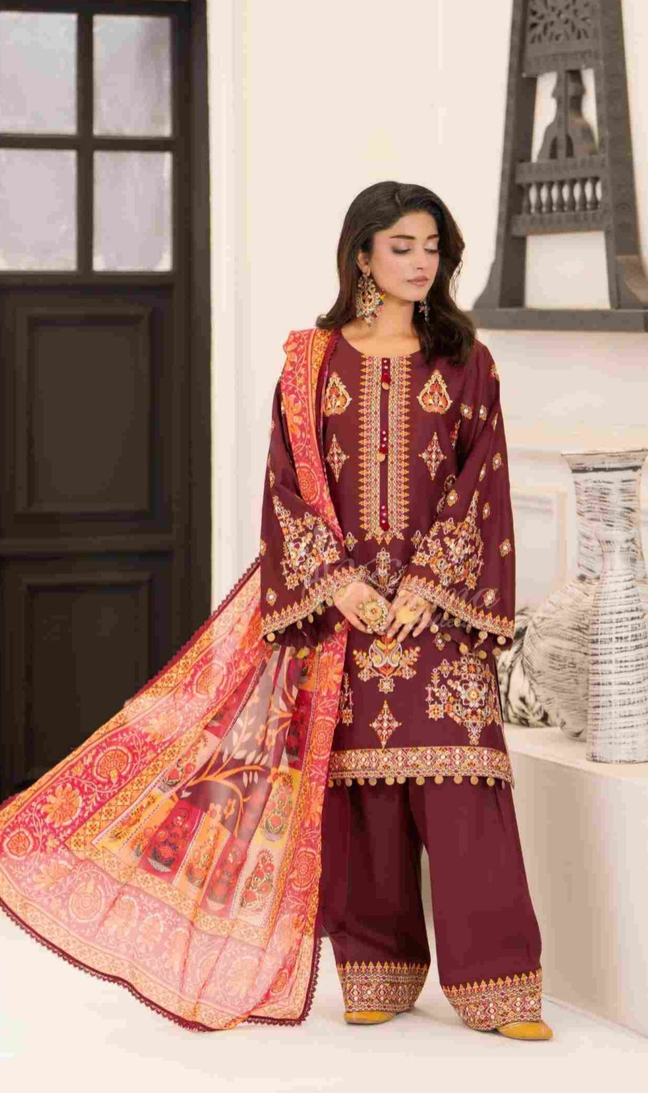 Ferisha Luxury Lawn | Royal Burgundy