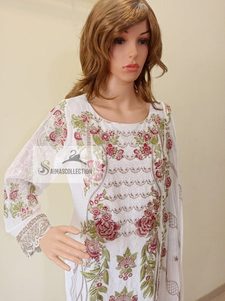 White Floral Embroidered Suit