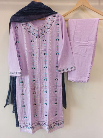Lilac Embroidered Suit With Dupatta