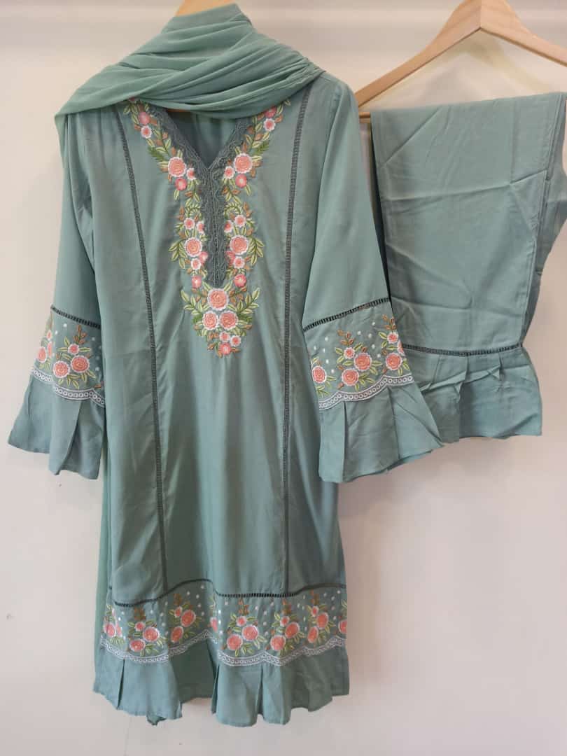 Sea Blue Embroidered Suit