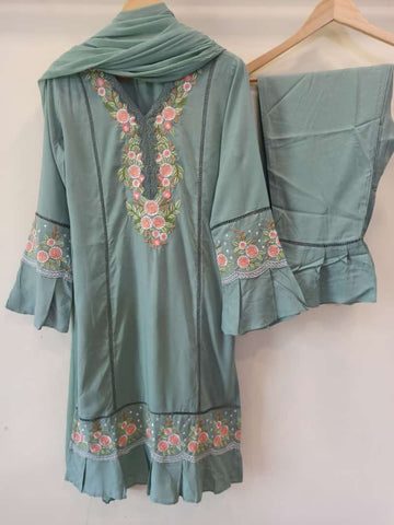 Sea Blue Embroidered Suit