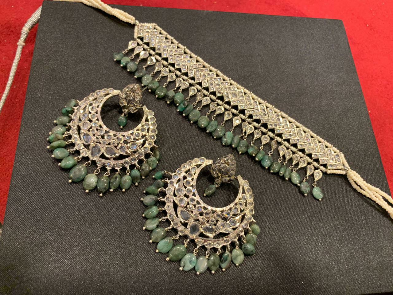 Silver Plated Real Emerald Set