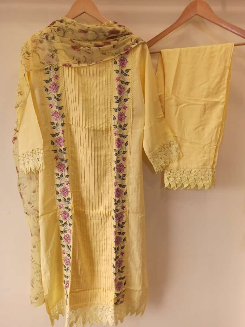 Lime Yellow Embroidered Suit