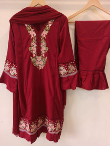 Dark Red Embroidered Suit