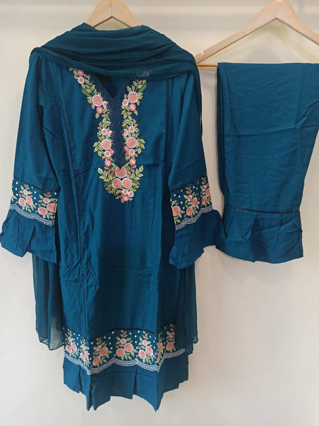 Teal Blue Embroidered Suit