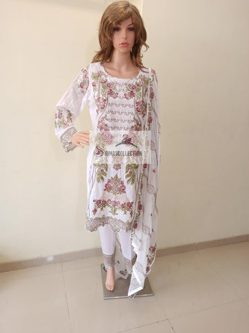 White Floral Embroidered Suit