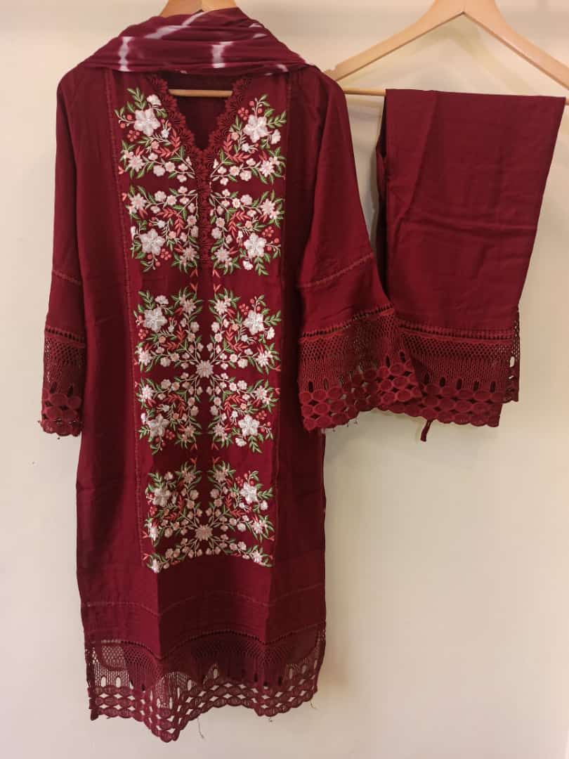 Maroon Embroidered Suit