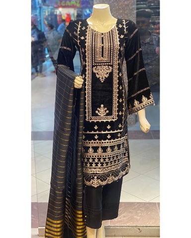 Black Embroidered Velvet Suit