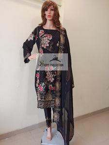 Midnight Black Embroidered Partywear Suit
