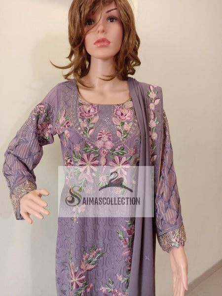 Chinese Violet Embroidered Suit