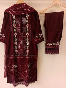 Maroon Sequin Work Embroidered Suit