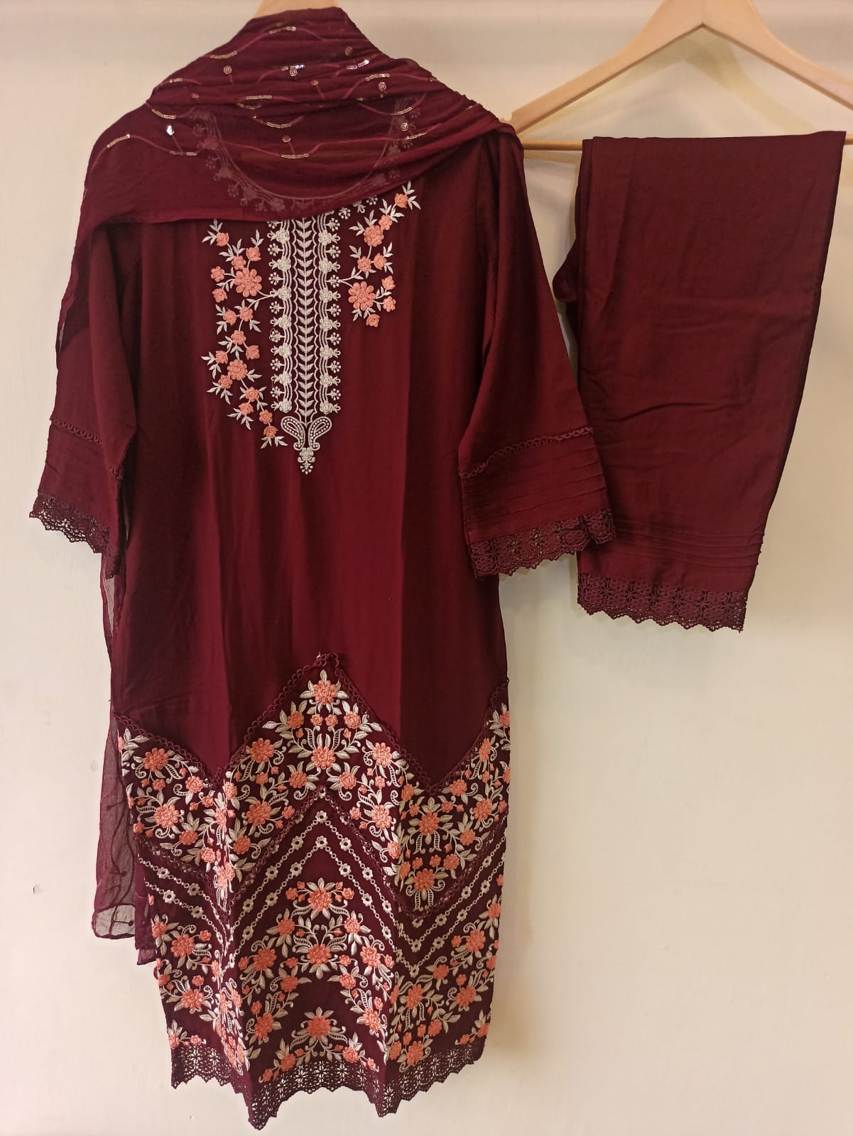 Maroon Embroidered Suit