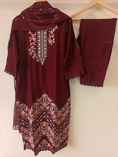 Maroon Embroidered Suit