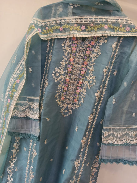 Steel Blue Organza Suit