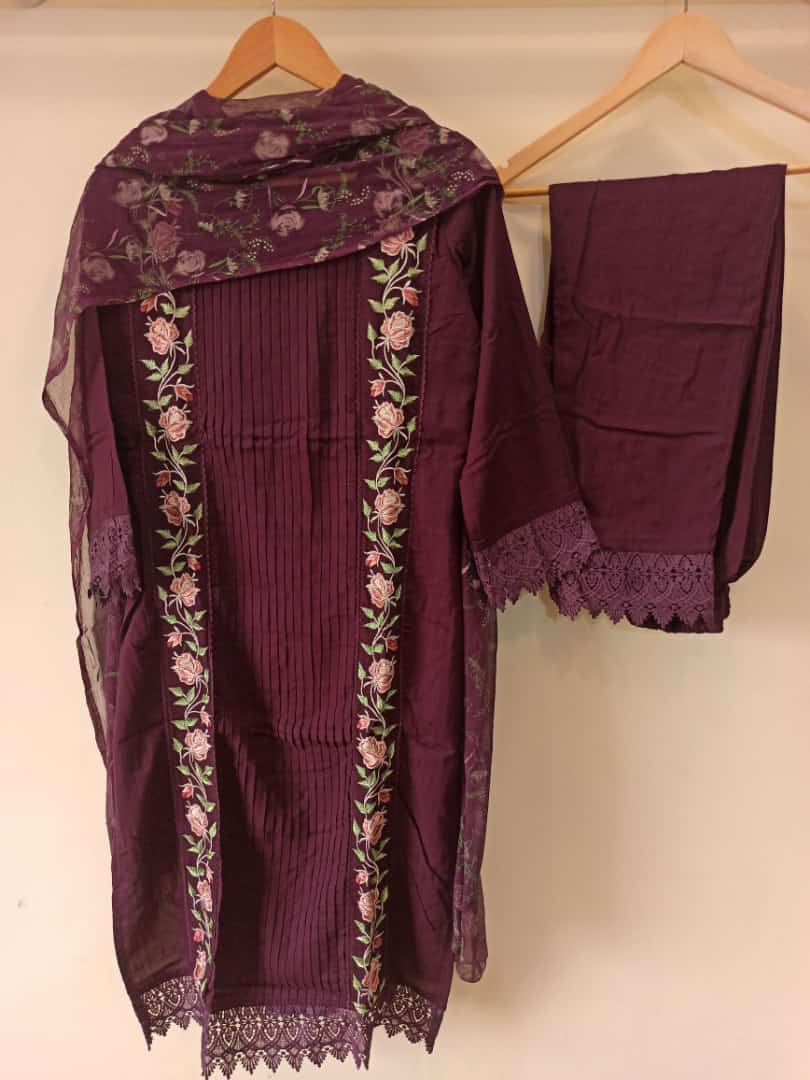 Wine Embroidered Suit